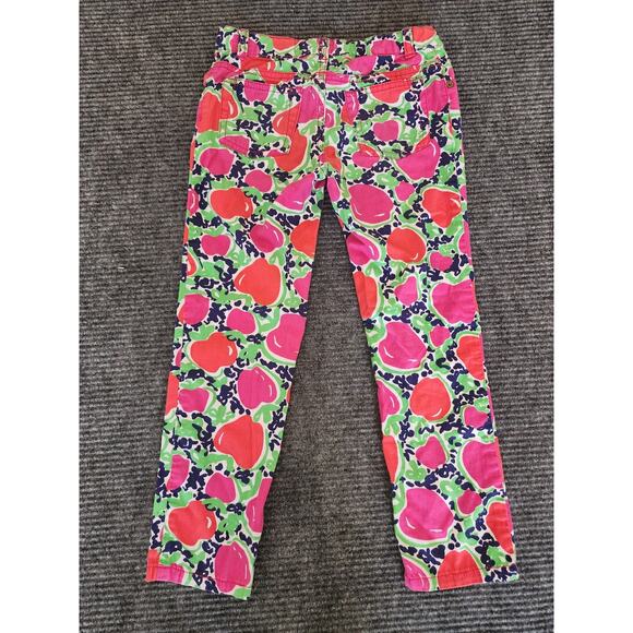 Lilly Pulitzer Girls Size 7 Pants Red/Pink Apples Green Front Zipper Colorful - Picture 1 of 4